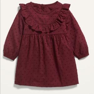 Old Navy 3-6M Maroon Ruffle Trim Swiss dress NWT
